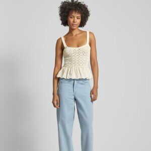 ONLY Boho Chrissia Knitted Crop Top with Peplum Hem in Off-White/Birch Size M